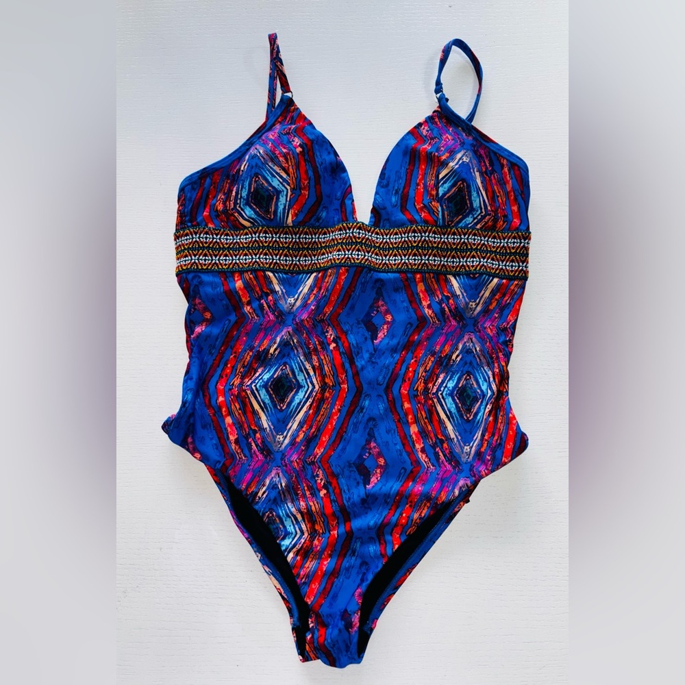 VENUS Blue One-Piece Swimsuit with Red, Pink and Blue Accents